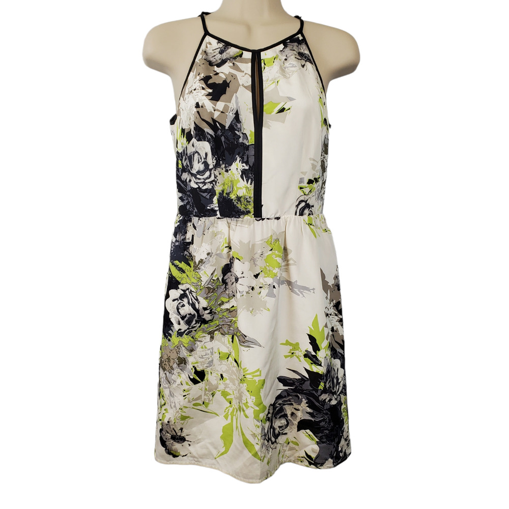 LAUNDRY BY SHELLI SEGAL | FLORAL SILK SLEEVELESS DRESS KEYHOLE LINED WOMEN'S 2